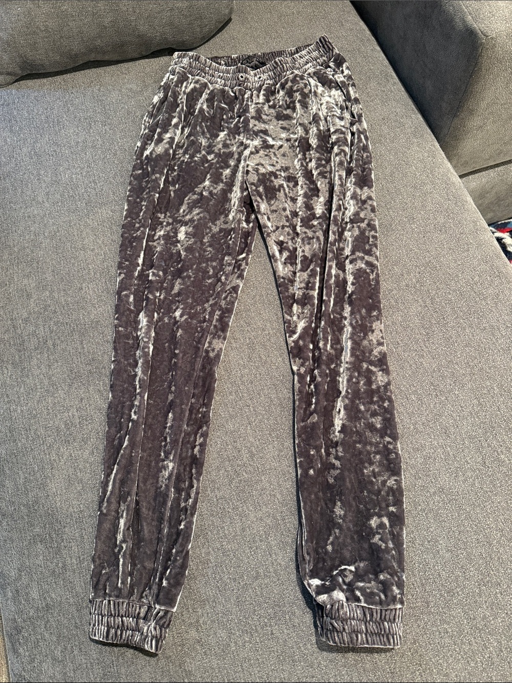 Crushed Velvet Jogger Pants - Gray